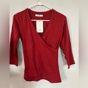 Zara Red Wrap Top